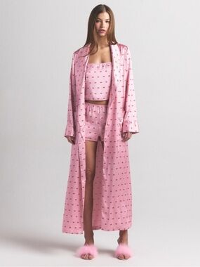 SKIMS Woven Shine Long Robe, Limited Edition Cherry Blossom KISS Print XS